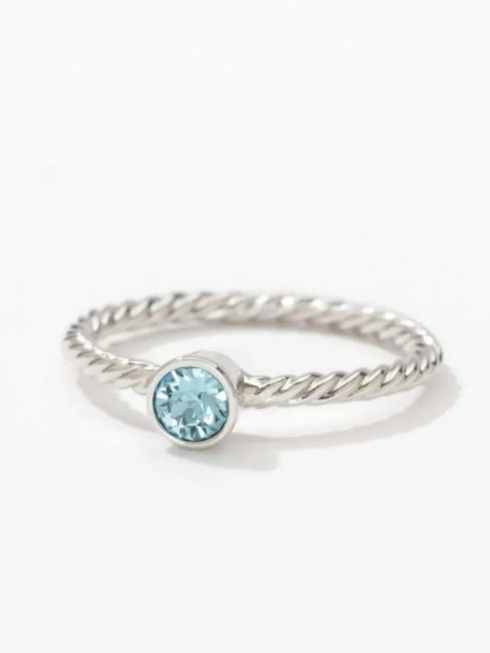 Touchstone Crystal by Swarovski Sterling Silver Twist Ring with Aquamarine Gem
